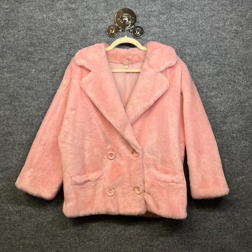 Vintage Rubert Of London Faux Fur Coat Women's Pink Double Breasted Jacket - S